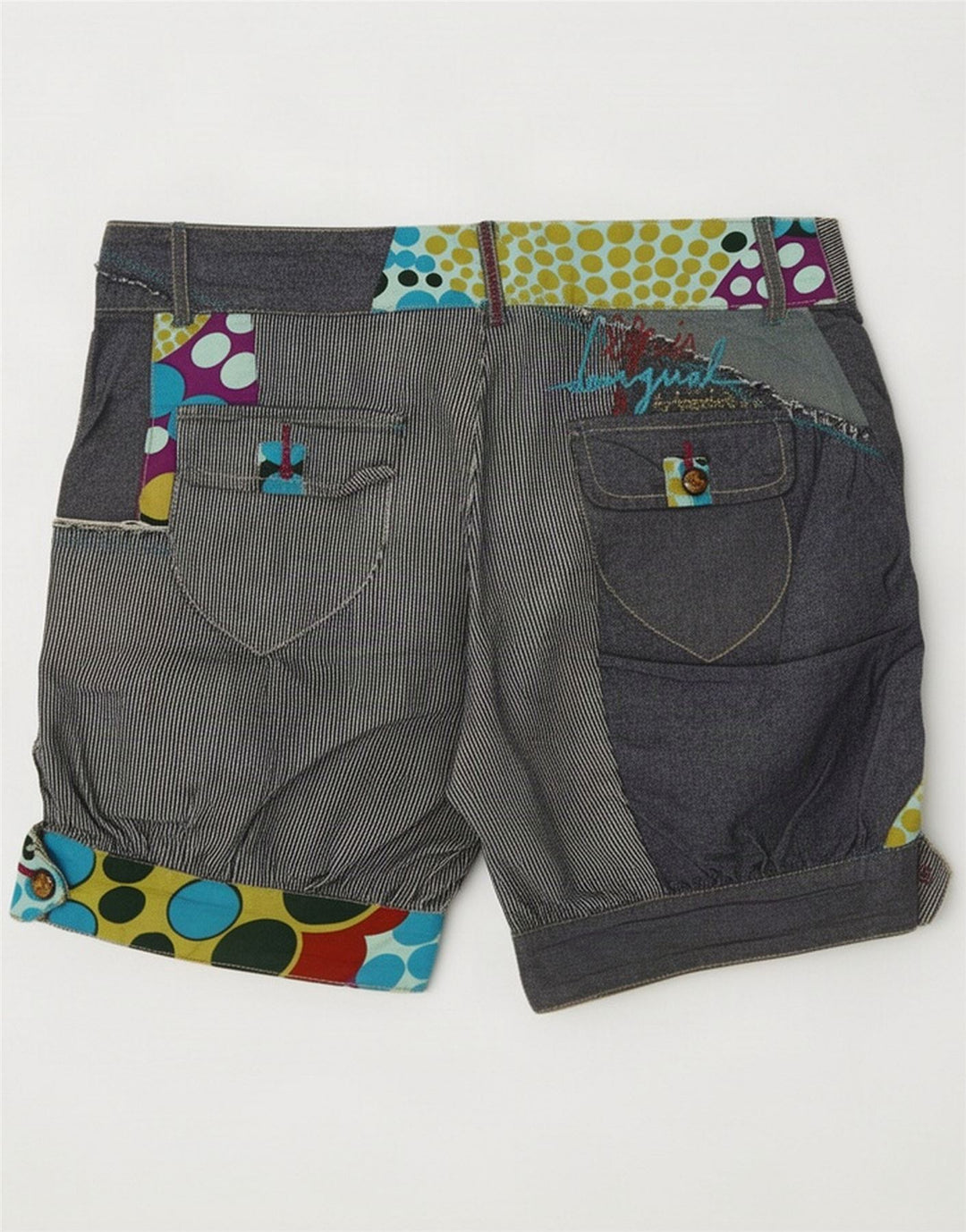 Desigual Womens Regular Shorts EU 36 Small W28 Navy Blue Patchwork Bomuld