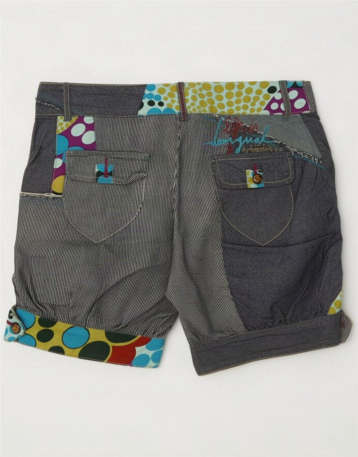 Desigual Womens Regular Shorts EU 36 Small W28 Navy Blue Patchwork Bomuld