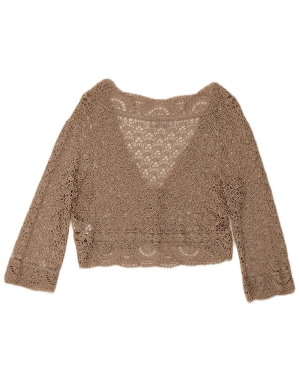 Wallis Womens Crop Hæklet Cardigan Top UK 12 Medium Beige Floral Viscose