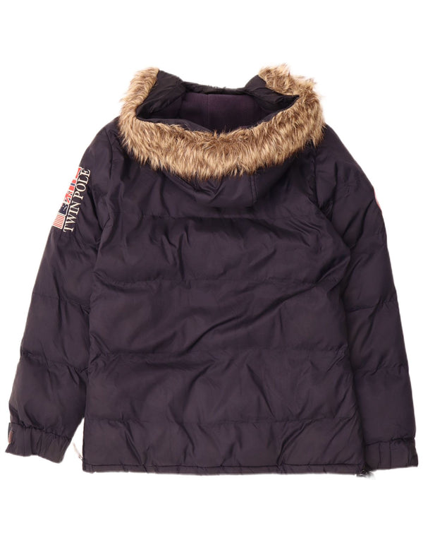 Norge Herre Hætte Anorak Polstret Jakke UK 36 Small Navy Blue Polyester