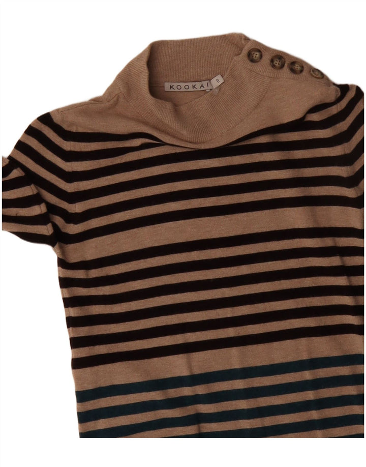 KOOKAI Dame Langærmet Jumper Kjole US 0 XS Beige Stribet