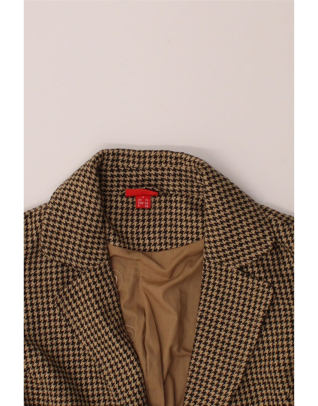 VINTAGE Womens 1 Button Blazer Jacket UK  10 Small Beige Houndstooth Vintage Vintage and Second-Hand Vintage from Messina Hembry 