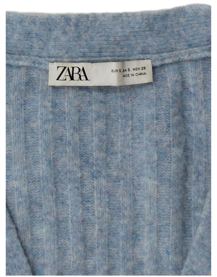 ZARA Womens Oversized Crop Cardigan Sweater UK 10 Small Blue Flecked