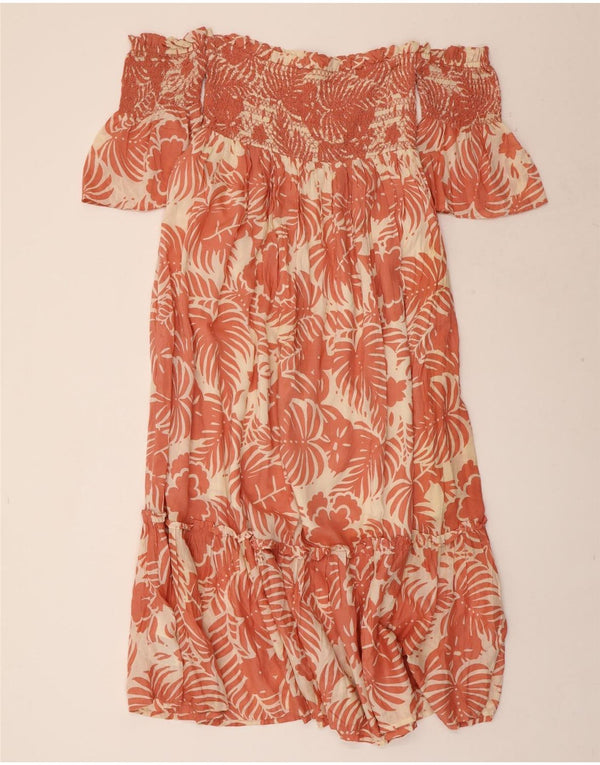 PEPE JEANS Kvinder Off Shoulder Kjole UK 8 Small Pink Floral Viscose