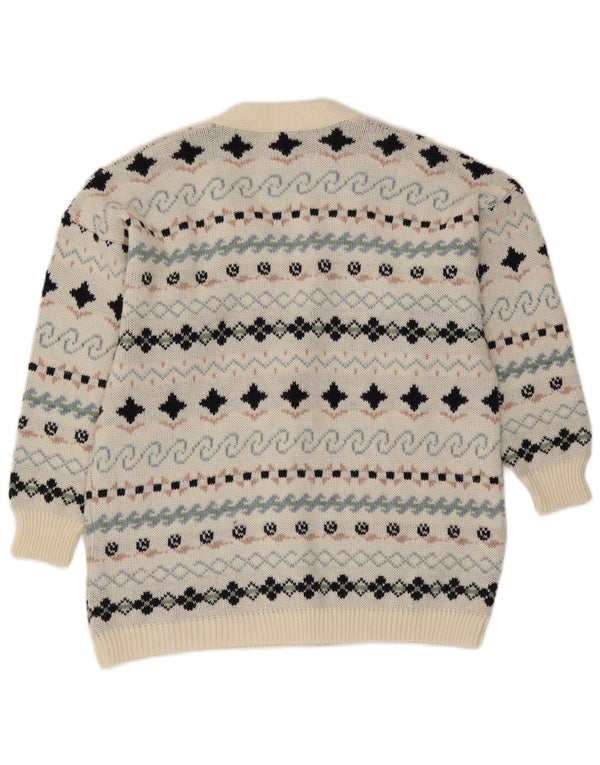 Vintage dame cardigan sweater UK 16 Large White Fair Isle