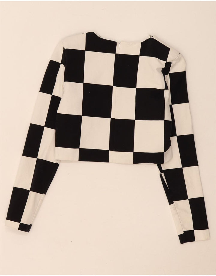 Zara Dame Crop Top Langærmet UK 12 Medium Sort Geometrisk Bomuld
