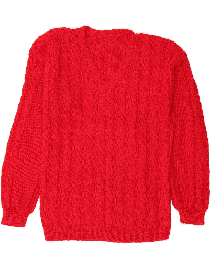 VINTAGE Womens V-Neck Jumper Sweater UK 14 Large Red Vintage Vintage and Second-Hand Vintage from Messina Hembry 