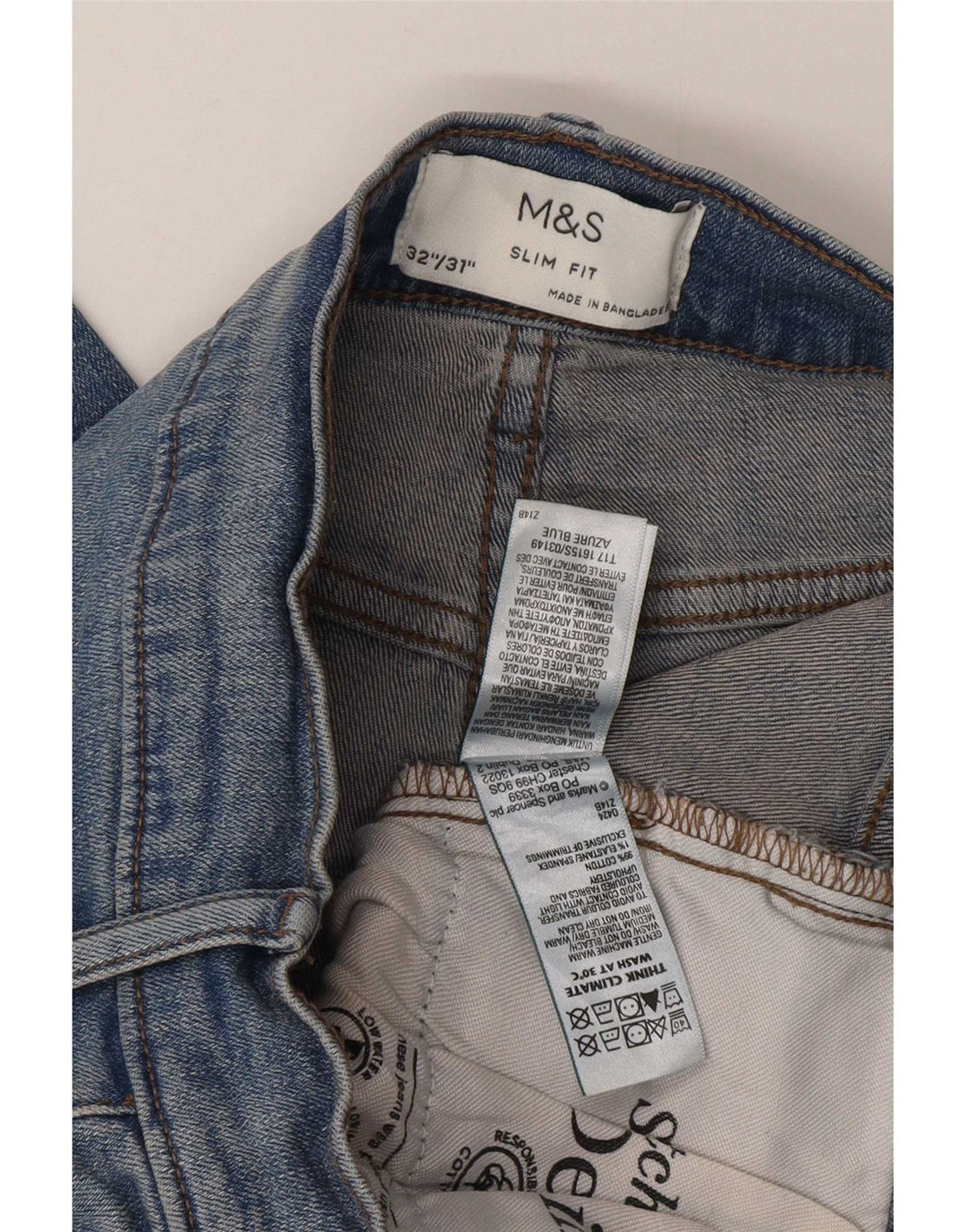Marks & Spencer Herre Slim Jeans W32 L31 Blå Bomuld