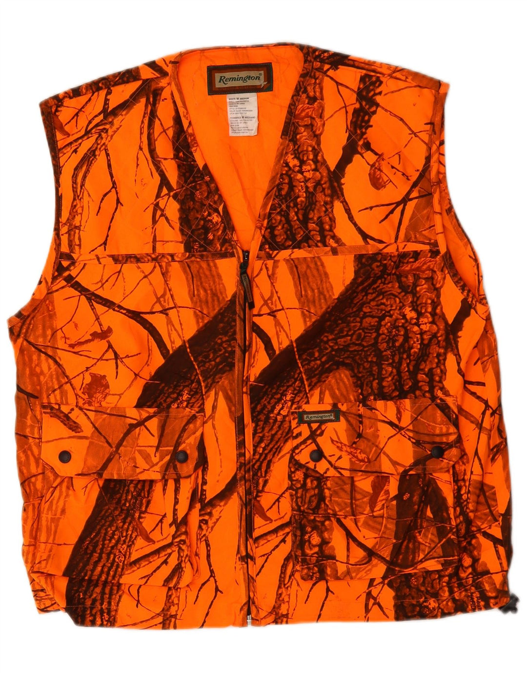 Vintage Herre Utility Gilet UK 38 Medium Orange Camouflage Polyester