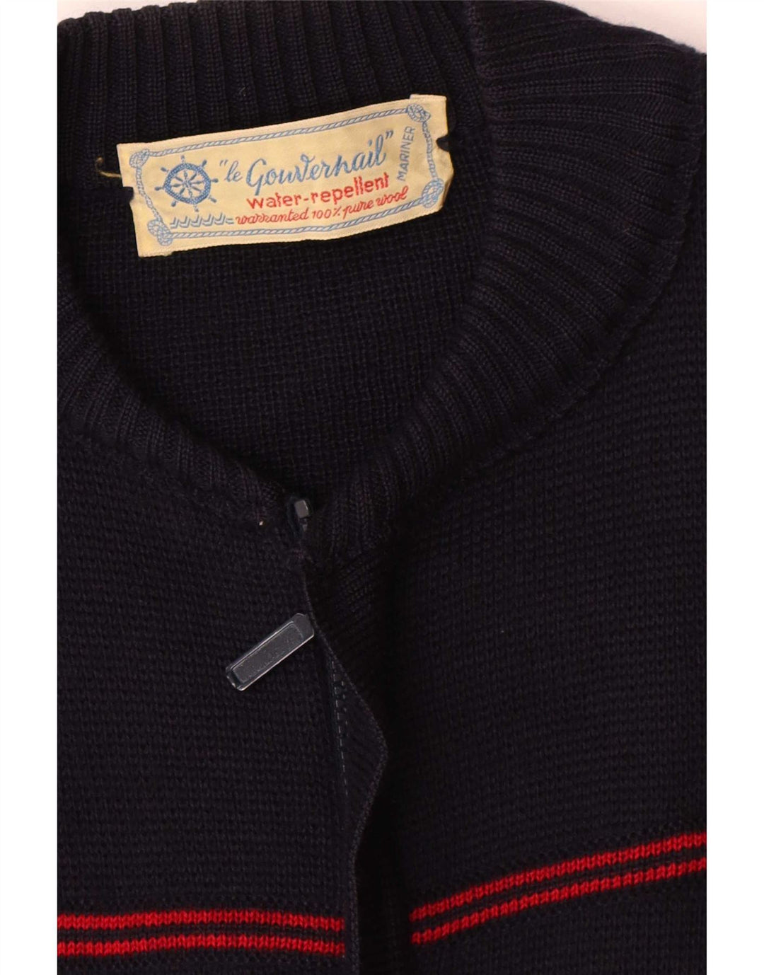 Vintage herre cardigan sweater med fuld lynlås, stor marineblå stribet