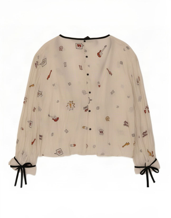 Zara Dame Trafaluc abstrakt mønster bluse Top UK 12 Medium White