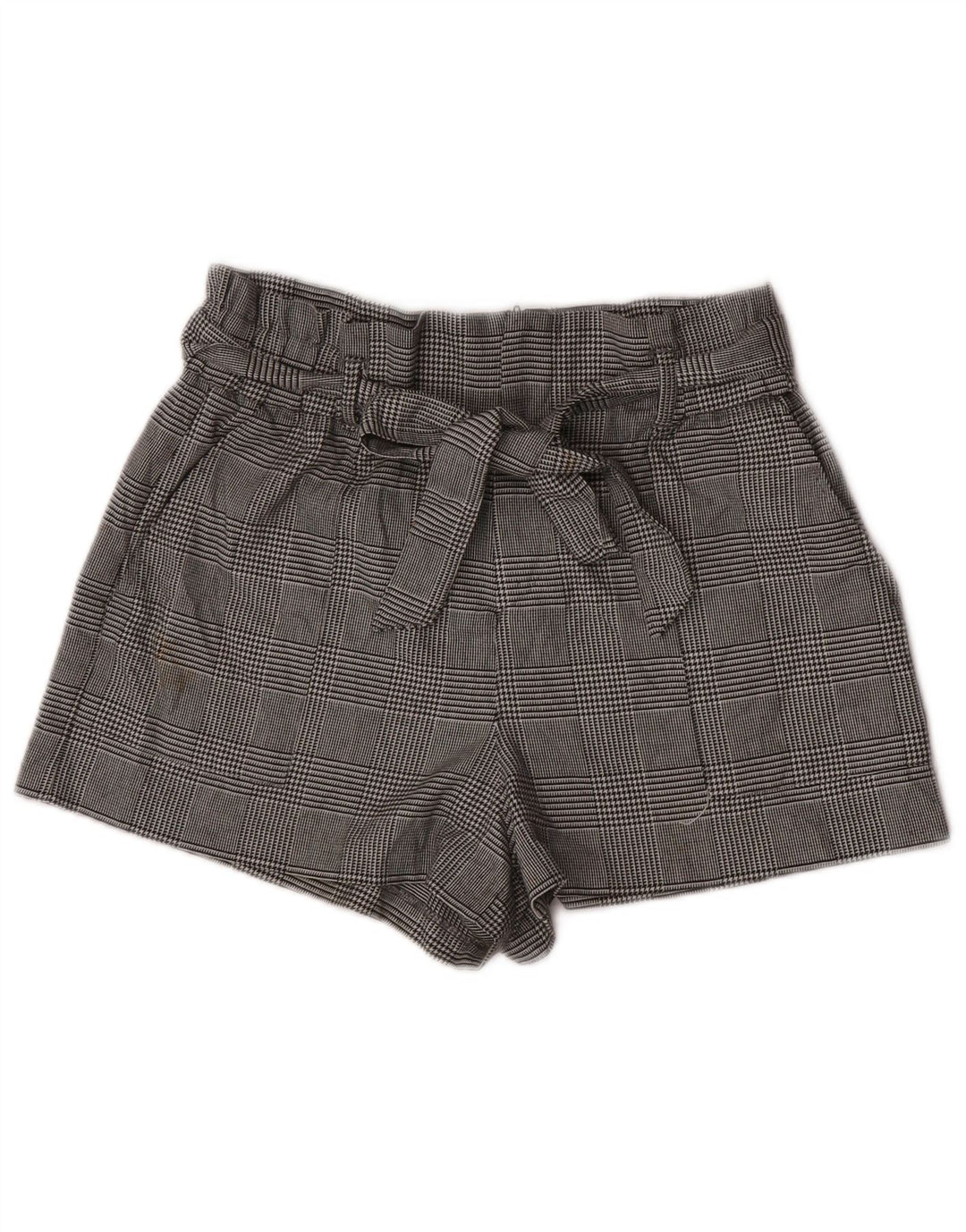 Zara højtaljede chinoshorts til kvinder, store W30 Grå Houndstooth Polyester