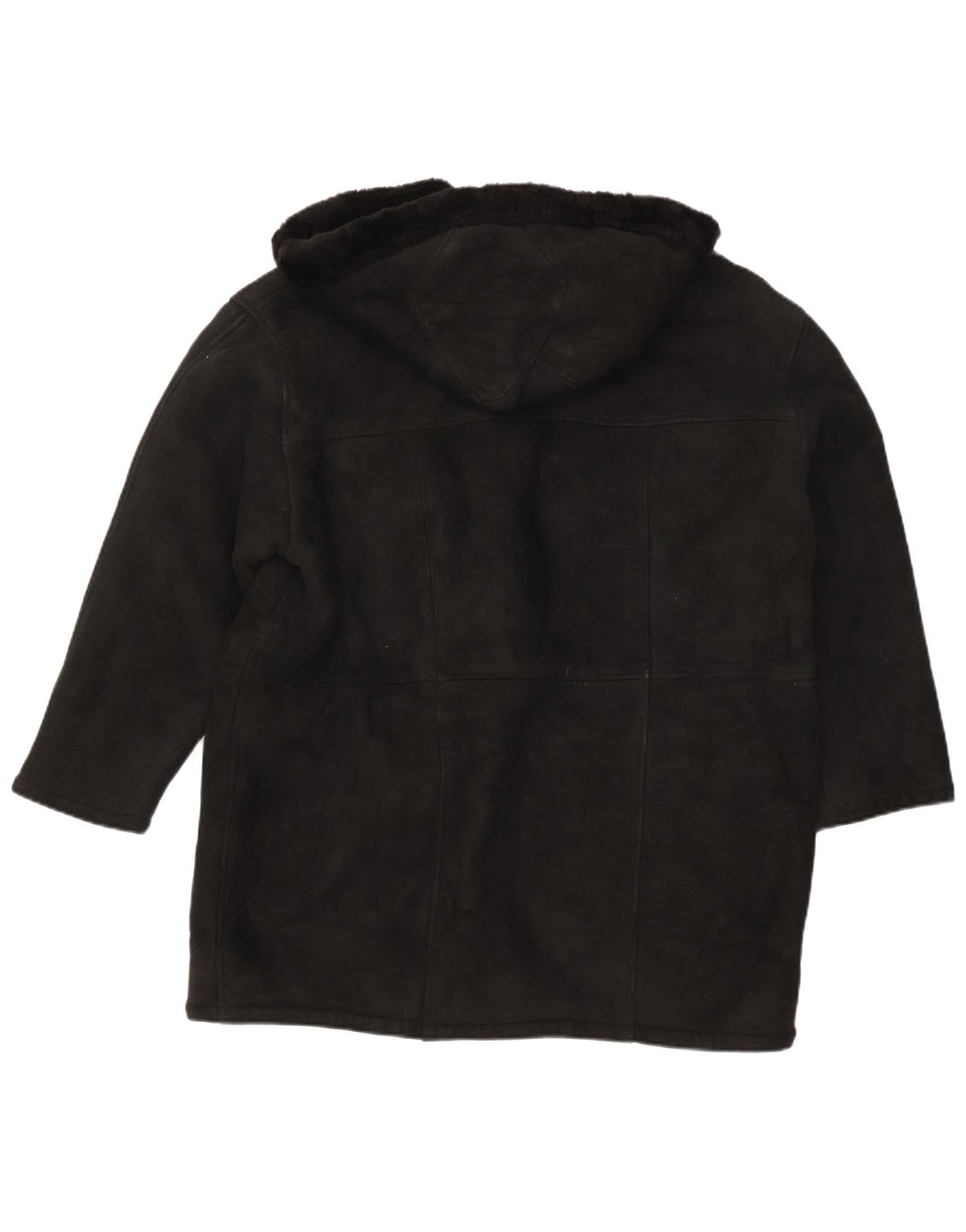 Vintage Dame Hooded Oversized Shearling Coat UK 16 Large Black