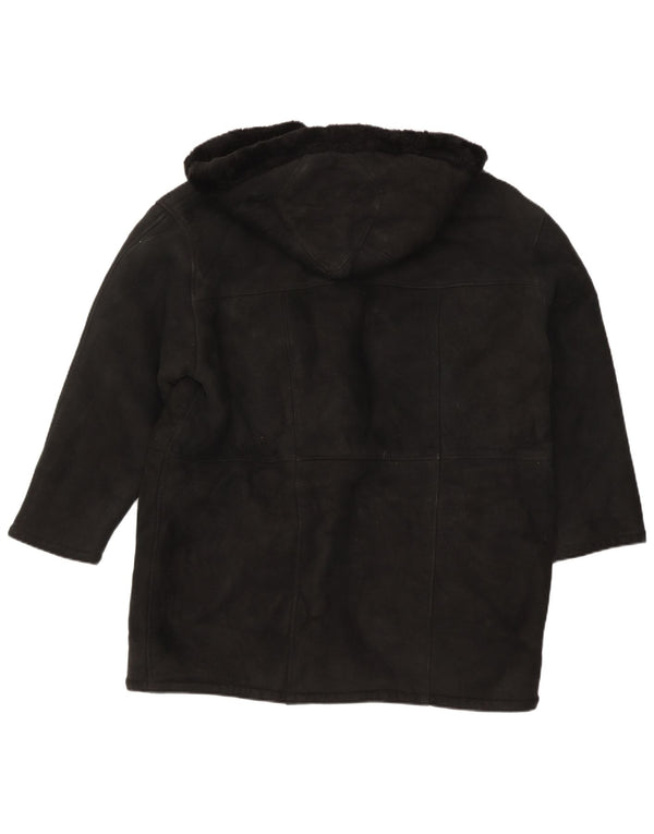 Vintage Dame Hooded Oversized Shearling Coat UK 16 Large Black