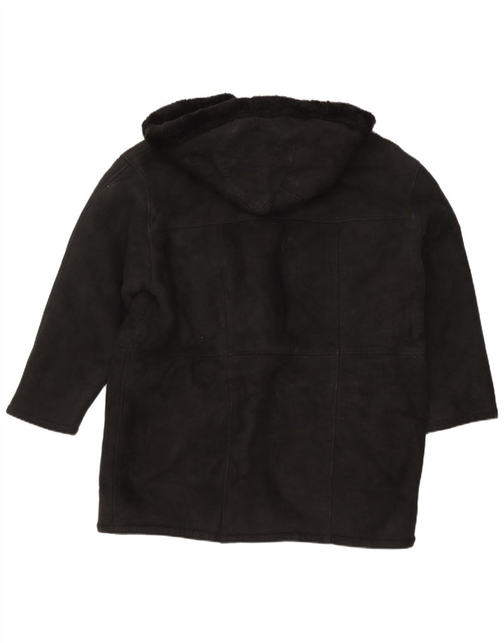 Vintage Dame Hooded Oversized Shearling Coat UK 16 Large Black