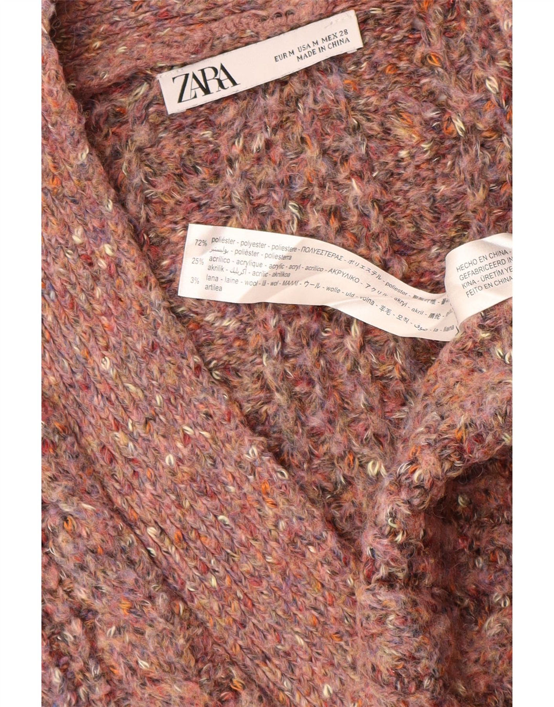 Zara Dame Cardigan Sweater UK 14 Medium Pink Flecked Polyester