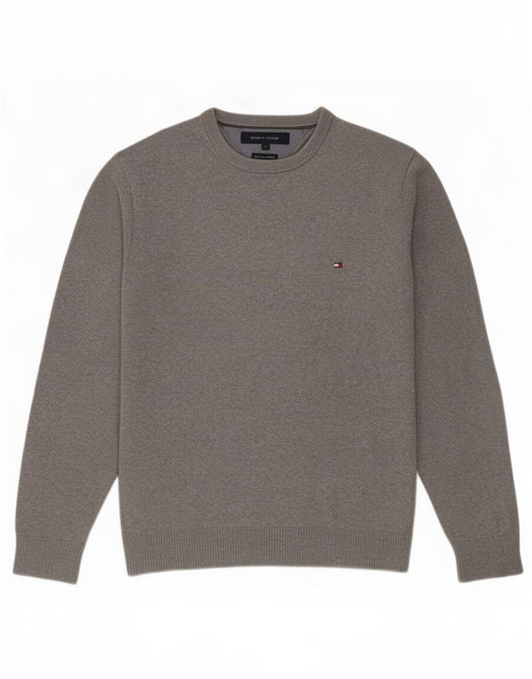 Tommy Hilfiger Herre sweater med rund hals, lille grå bomuld