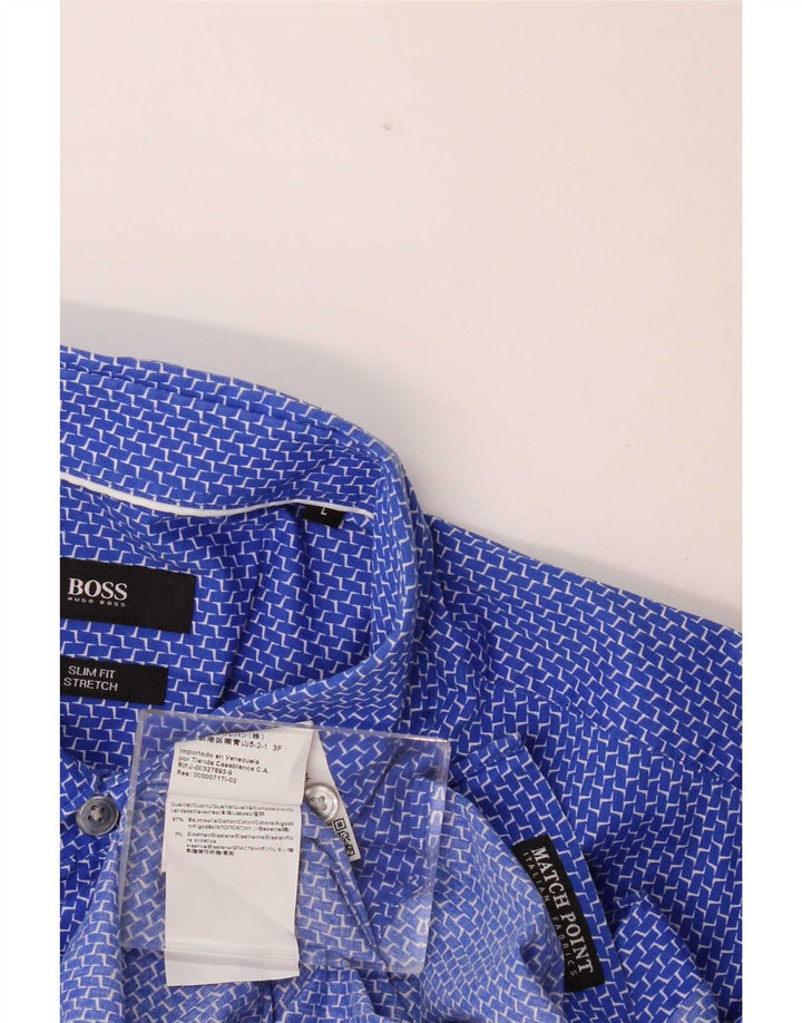 Hugo Boss Herre Slim Fit skjorte Stor blå geometrisk bomuld
