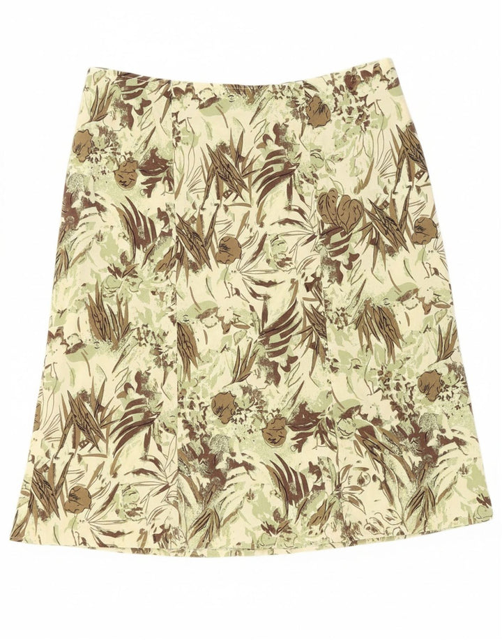 VINTAGE Womens Abstract Pattern Midi Skirt EU 40 Medium W30 Green Viscose