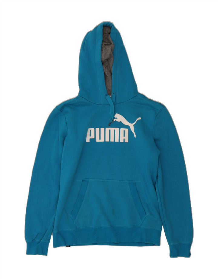 PUMA Mens Graphic Hoodie Jumper Medium Blue Cotton Vintage Puma and Second-Hand Puma from Messina Hembry 