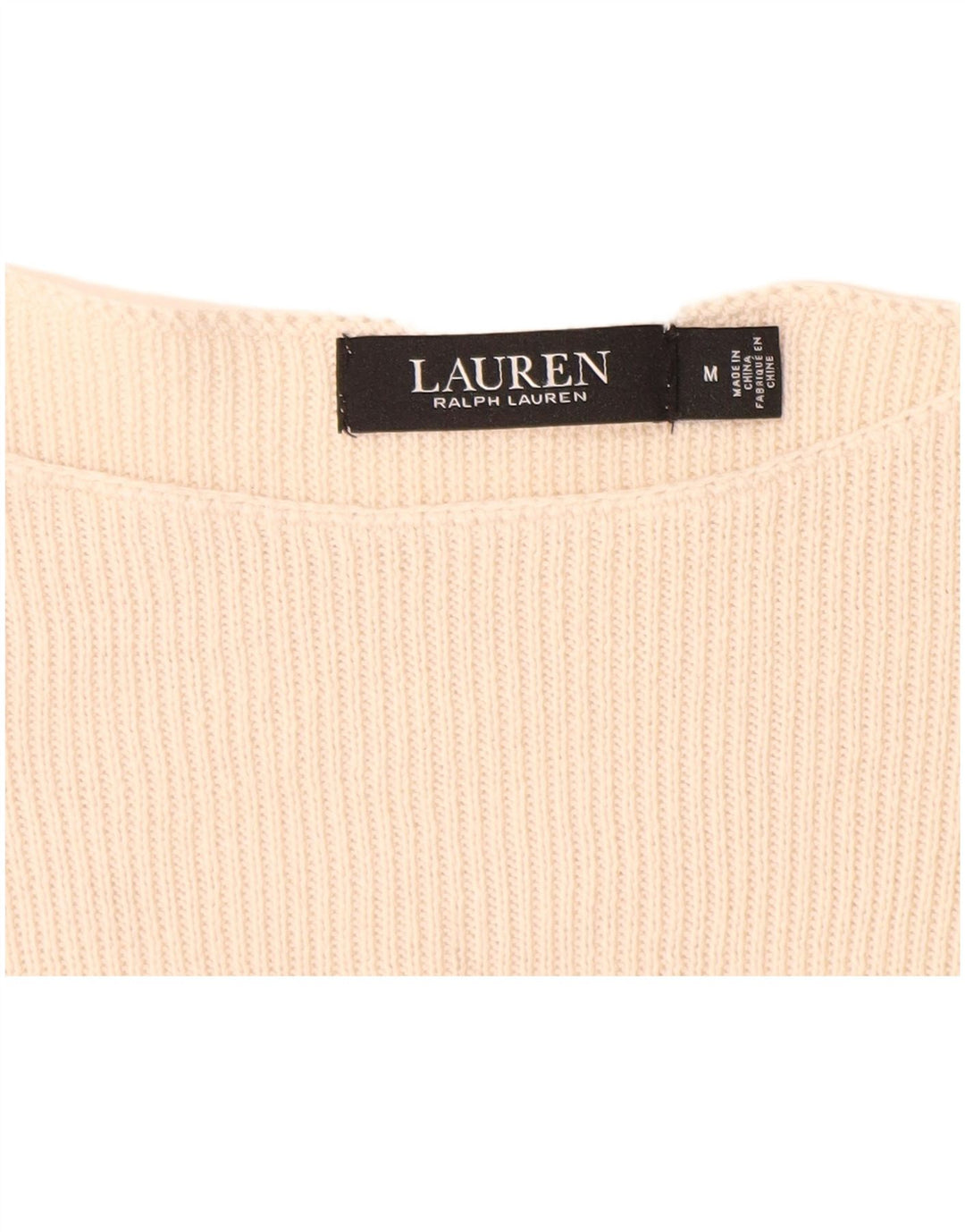 RALPH LAUREN Dame Boat Neck Jumper Sweater UK 12 Medium Beige Bomuld