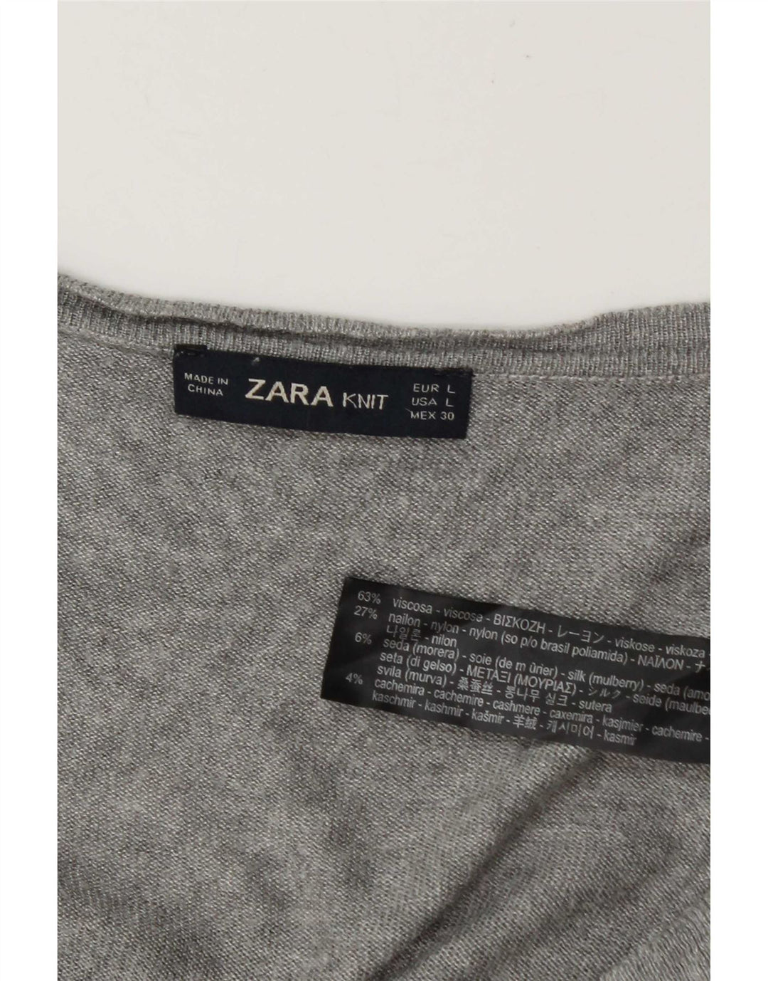Zara Dame V-hals sweater UK 16 Stor Grå Viscose