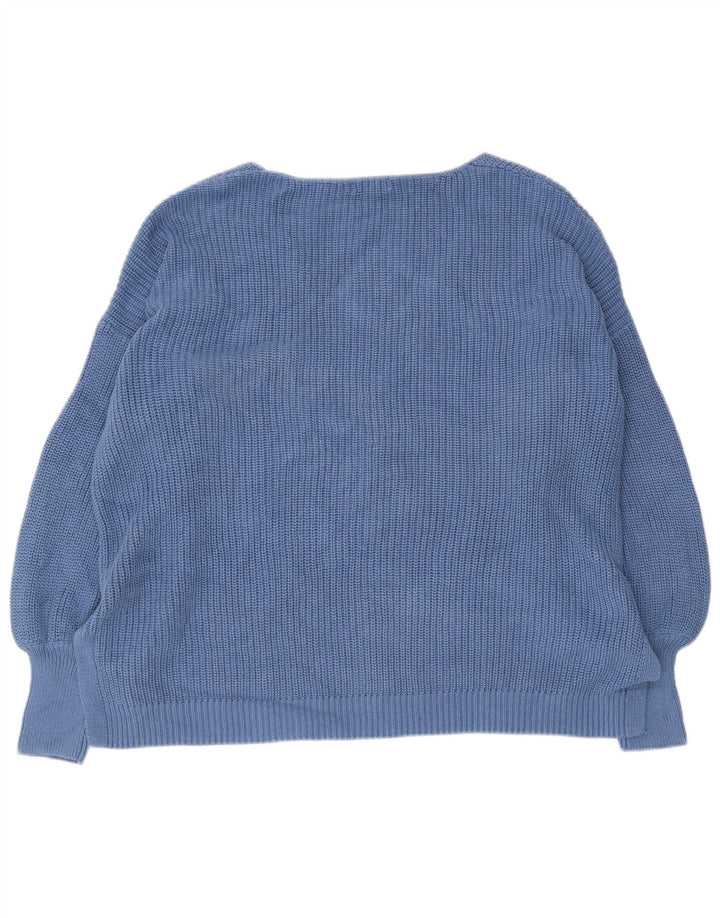 Monsoon Dame Oversized V-hals sweater UK 16 Stor Blå Bomuld