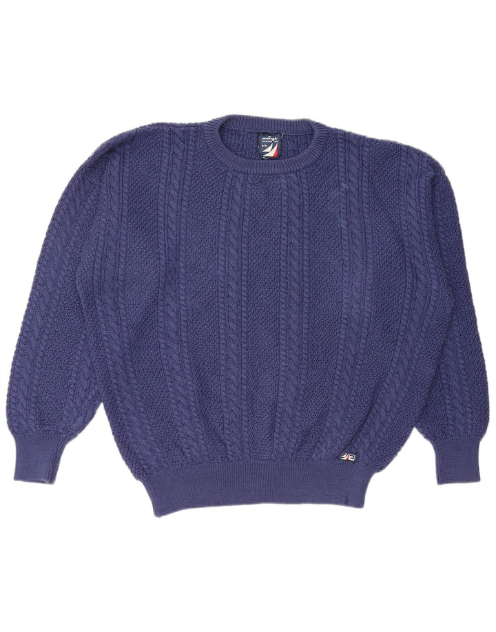 VINTAGE Herre sweater med rund hals XL Marineblå Virgin Wool