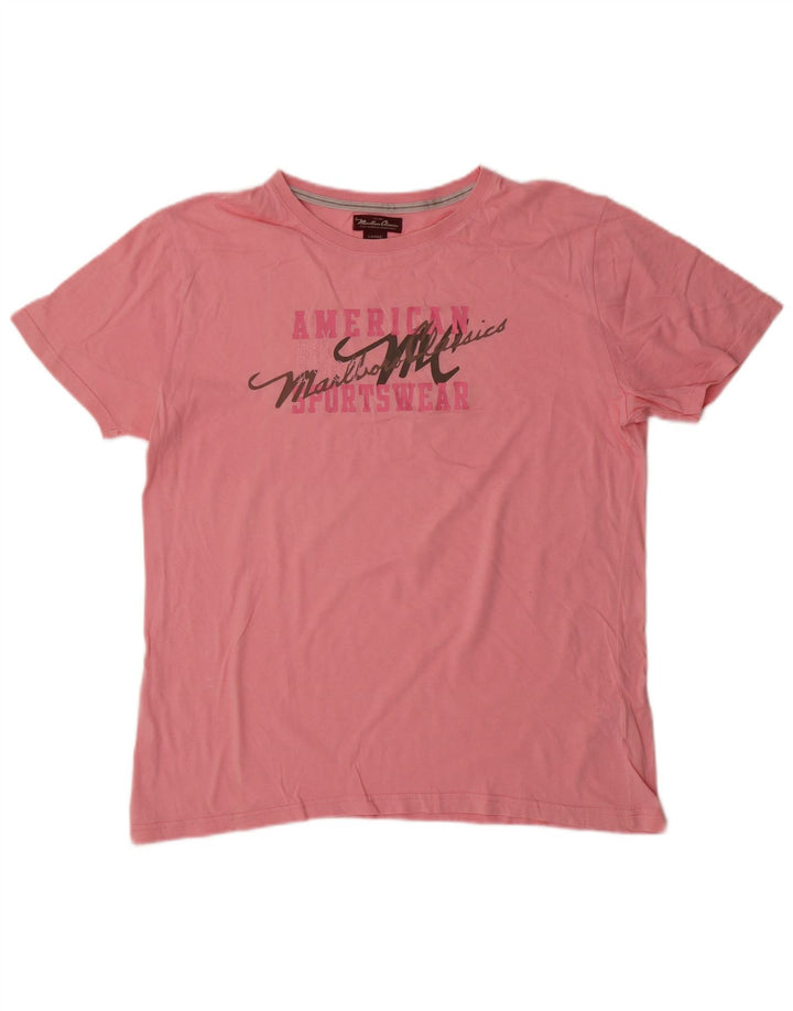 MARLBORO CLASSICS Grafisk T-shirt top til kvinder UK 16 Stor Pink Bomuld