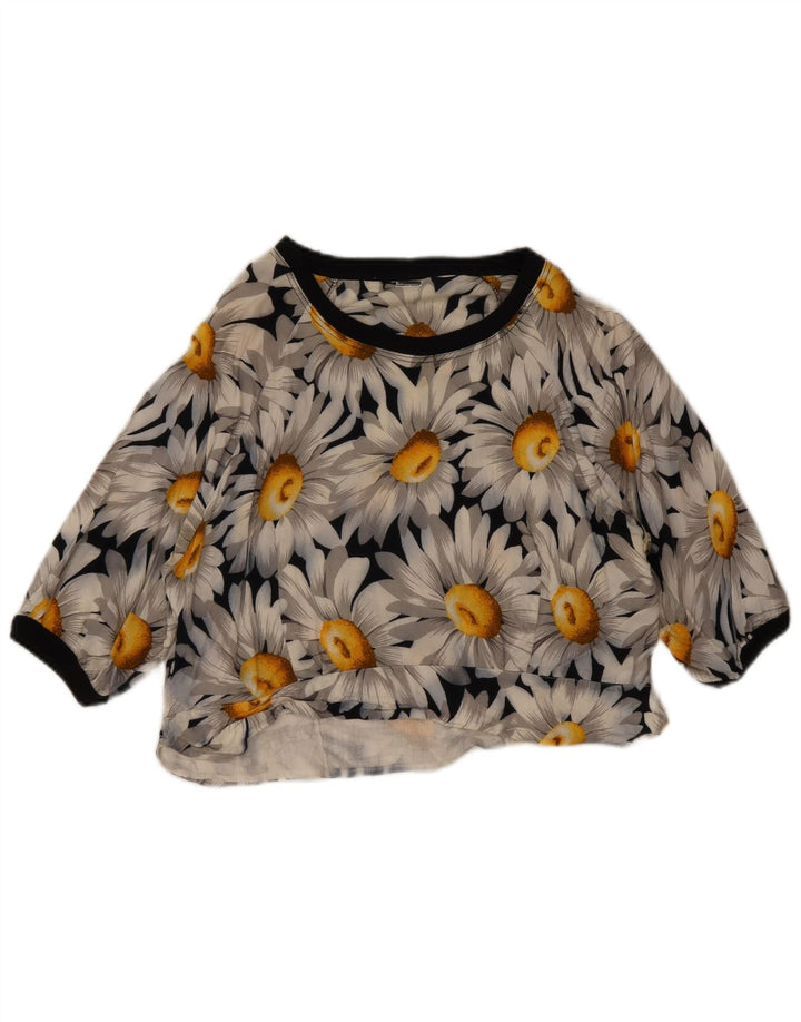 Vintage Dame Crop Top UK 12 Medium Navy Blue Floral
