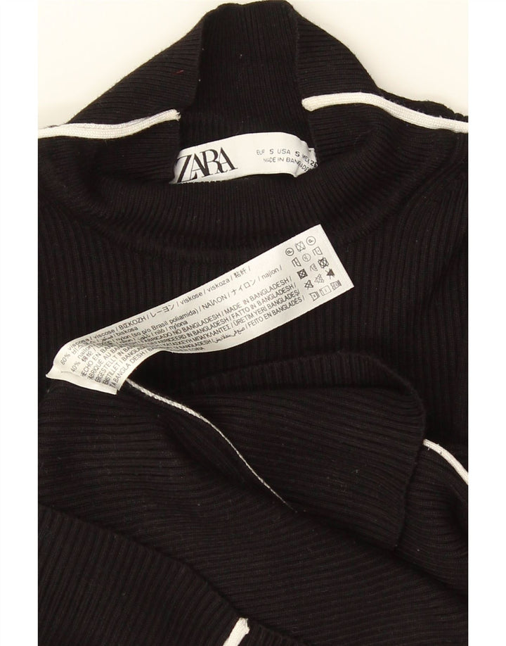 Zara Womens Crop Top Langærmet UK 8 Small Sort Stribet Viscose