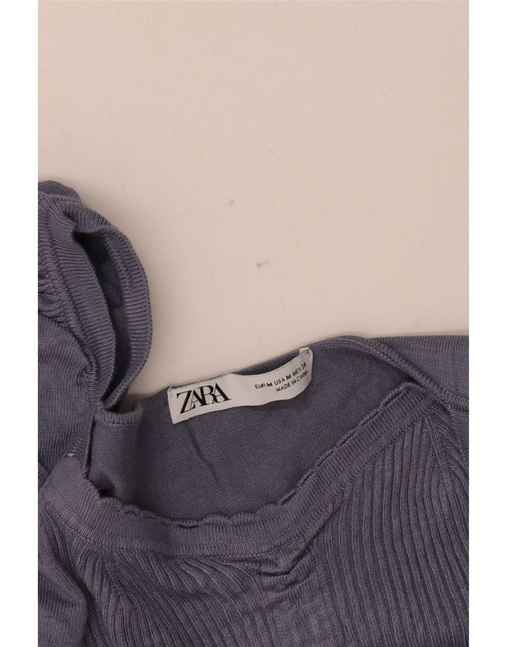 Zara Dame Crop Top Langærmet UK 12 Medium Blue