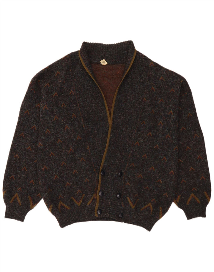 Vintage herre dobbeltradet cardigan sweater IT 54 XL Grå geometrisk uld