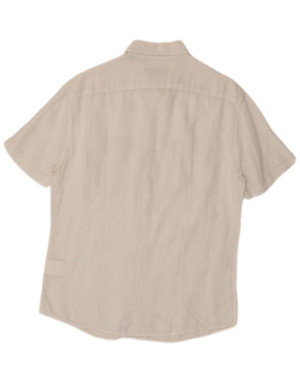 Trussardi Herre kortærmet skjorte str. 41 Large White Linen