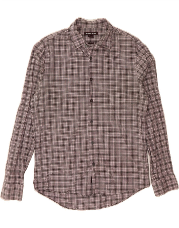 MICHAEL KORS Mens Tailored Fit Flannel Shirt Small Grey Check Cotton Vintage Michael Kors and Second-Hand Michael Kors from Messina Hembry 