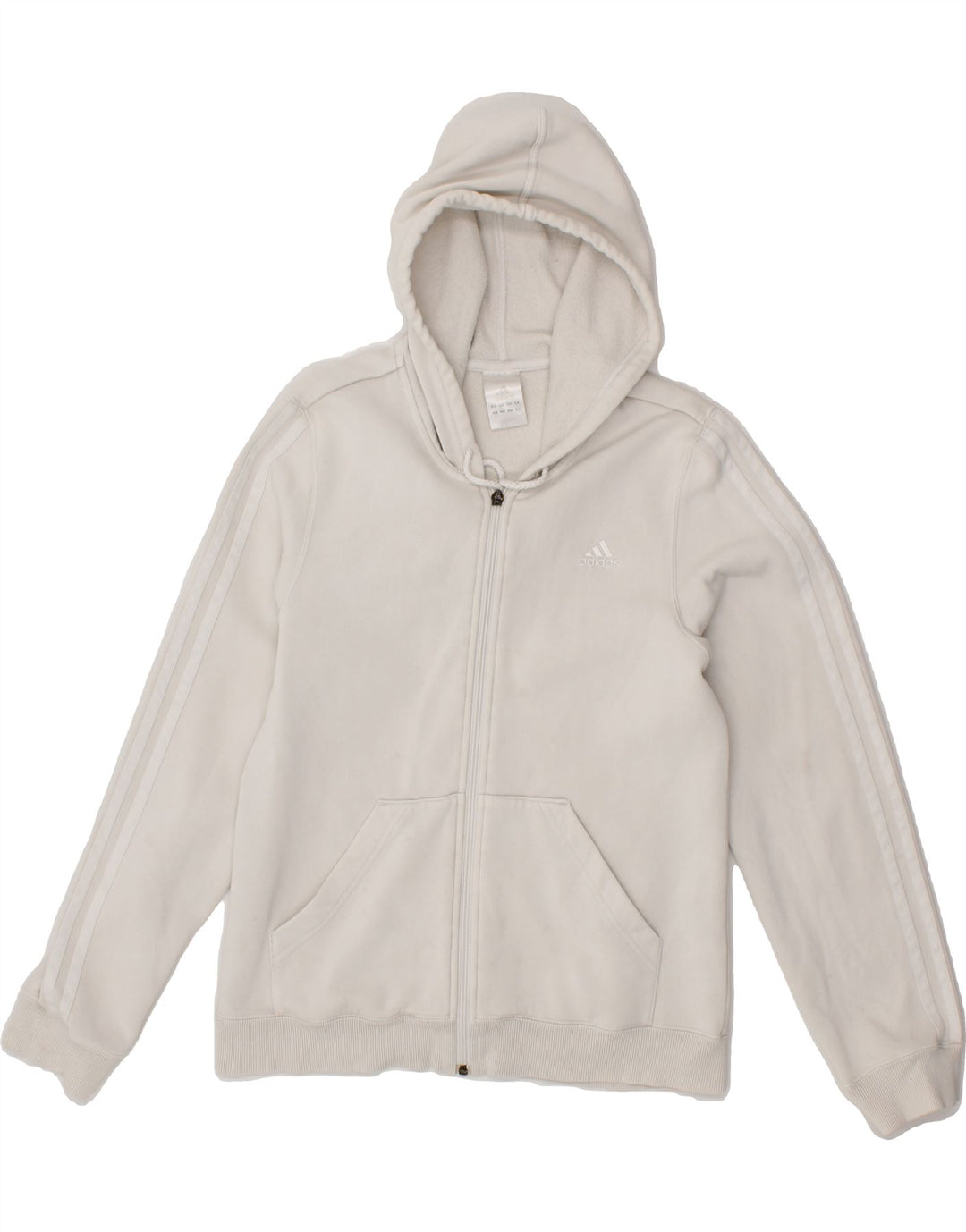 ADIDAS Womens Zip Hoodie Sweater UK 14 Medium White Cotton Vintage Adidas and Second-Hand Adidas from Messina Hembry 