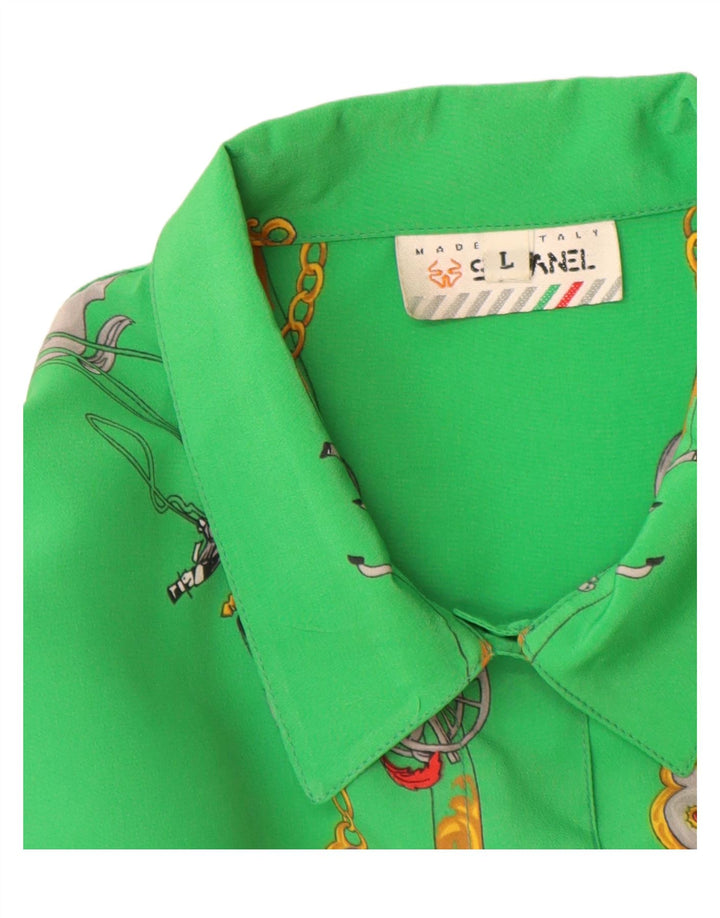 Stefanel Dame abstrakt mønster Oversized skjorte bluse UK 16 Large Green