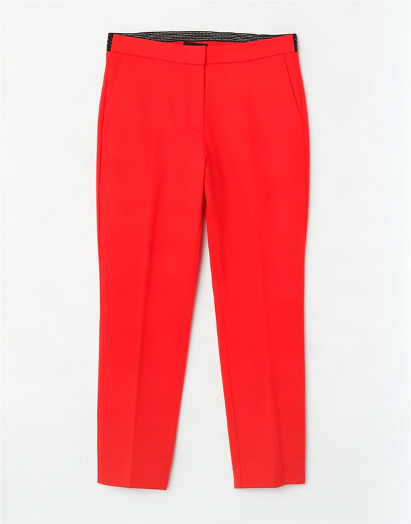 Zara Dame Slim Cropped Trousers Large W30 L26 Red Colourblock Bomuld