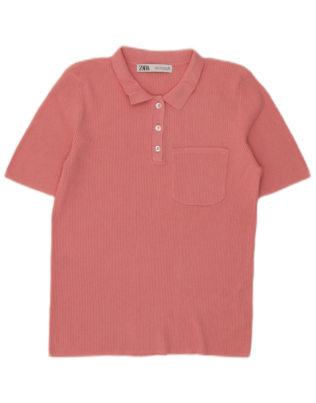 Zara Dame Polo Shirt UK 14 Large Pink Viscose