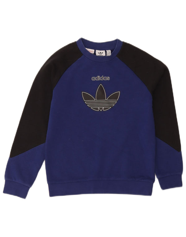 Adidas Boys Graphic Sweatshirt Jumper 9-10 Years Navy Blue Colourblock