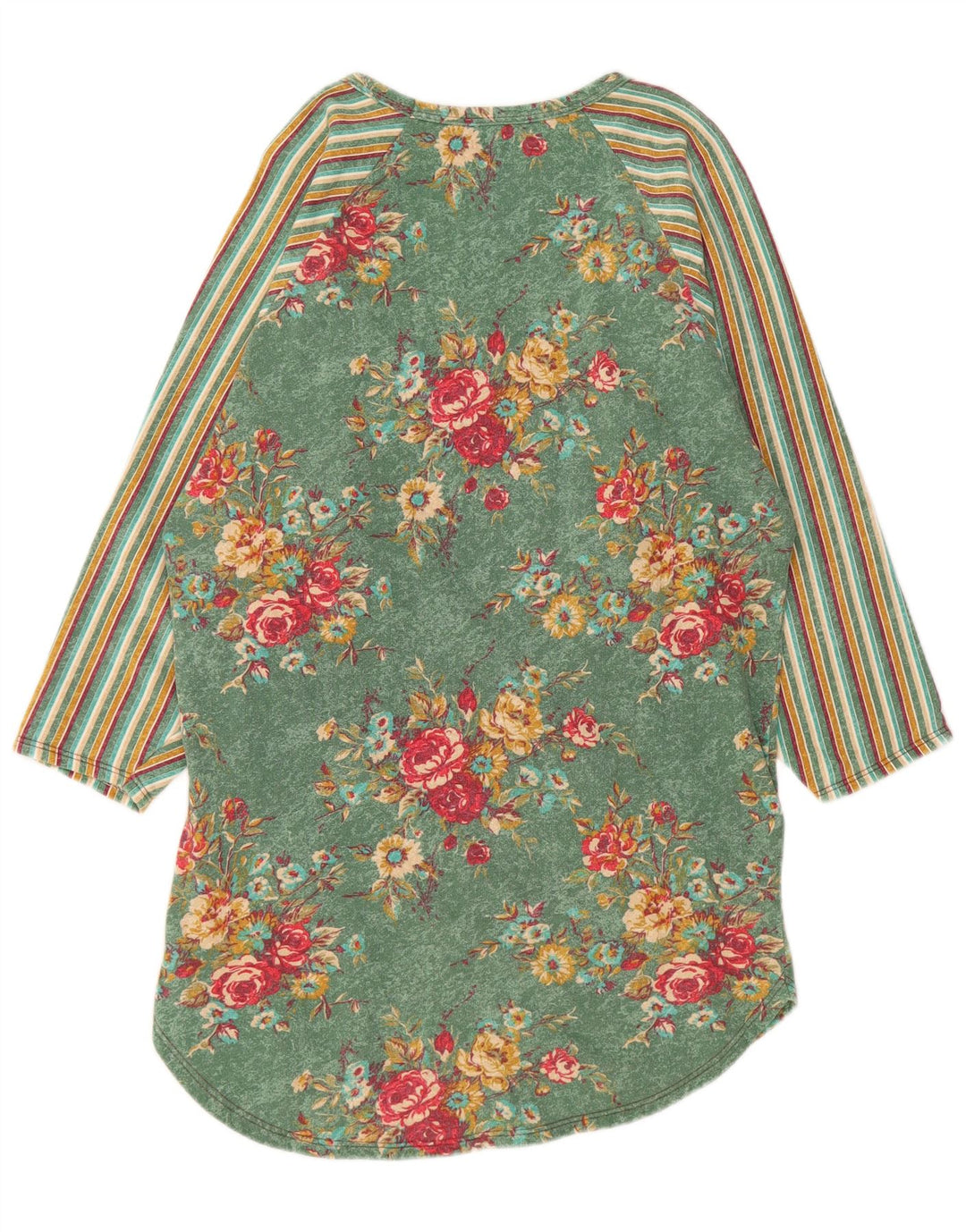 BENETTON Langærmet T-shirtkjole til kvinder UK 14 Medium Green Floral