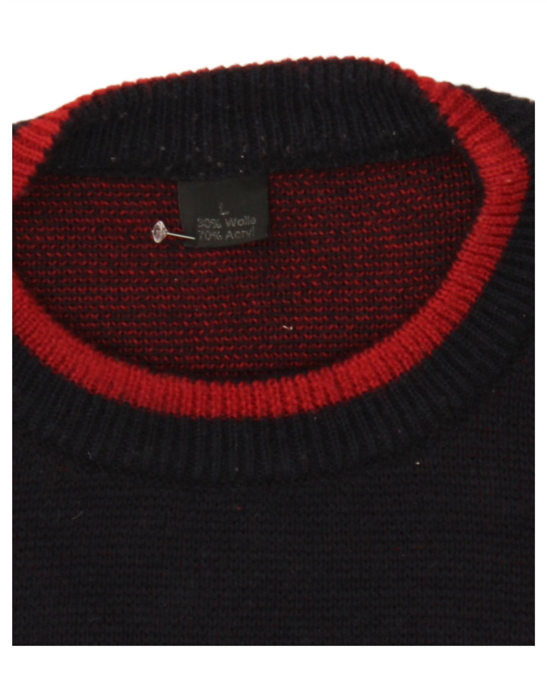 VINTAGE Mens Crew Neck Jumper Sweater Large Navy Blue Colourblock Wool Vintage Vintage and Second-Hand Vintage from Messina Hembry 