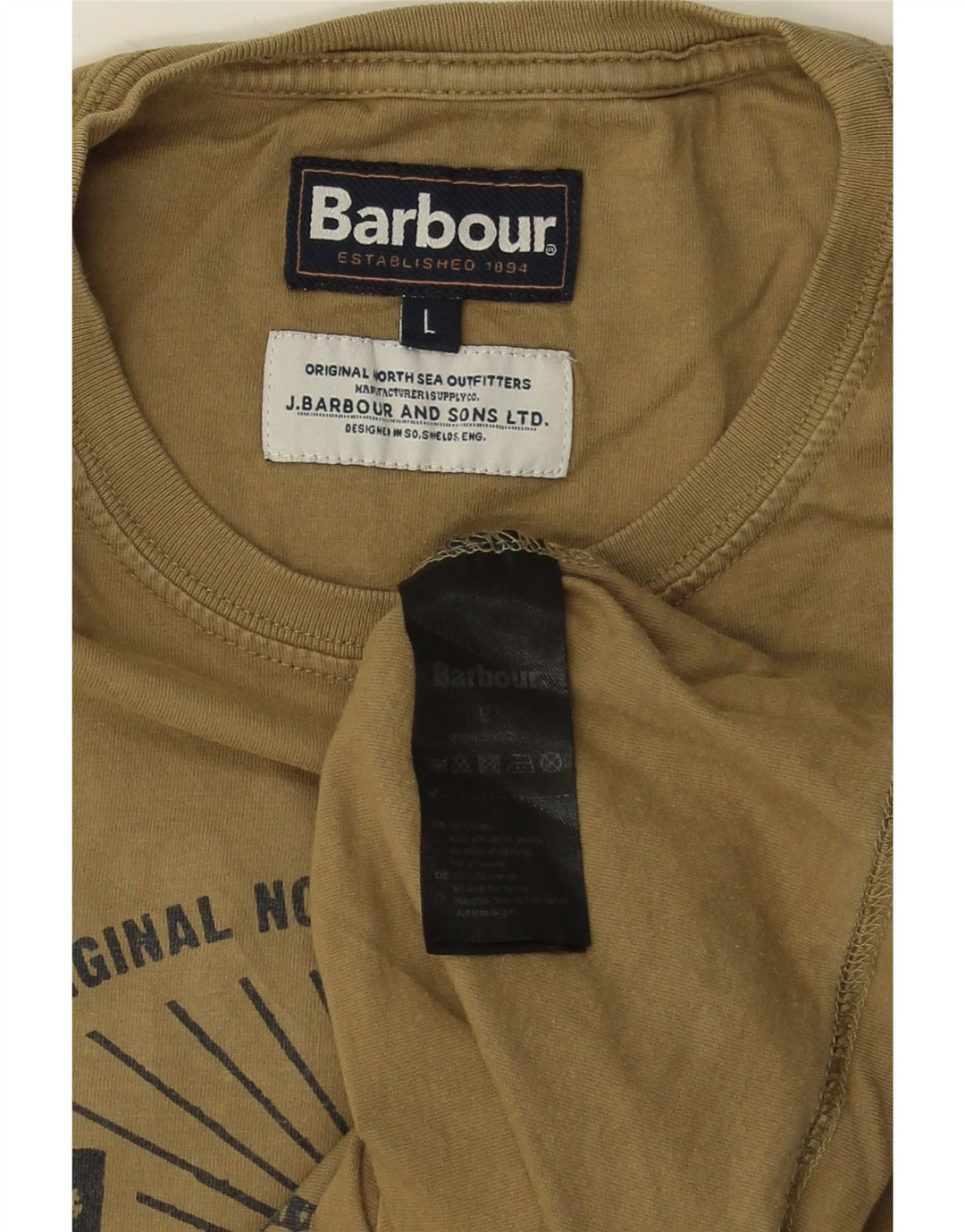 Barbour Herre Grafisk T-Shirt Top Stor Khaki Bomuld