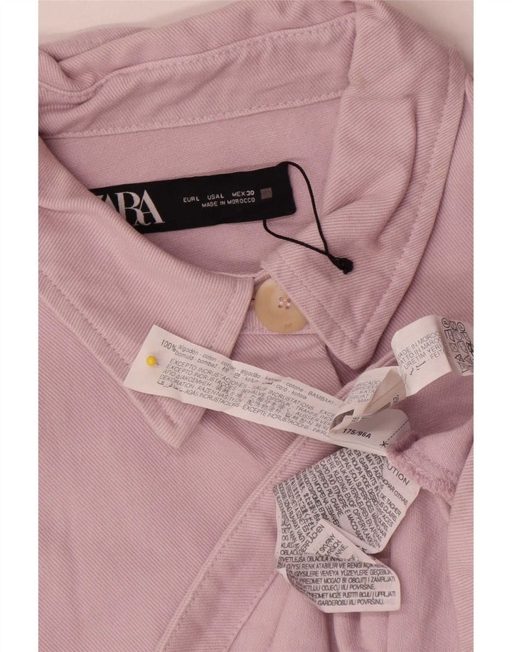 Zara Womens Crop Oversized denimjakke UK 16 Large Pink Cotton
