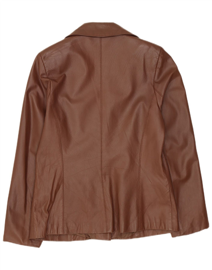 Vintage dame 1-knap læder blazerjakke UK 12 medium brunt læder