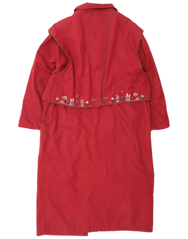 Julius Lang Dame Overfrakke UK 16 Stor Rød Blomster Bomuld