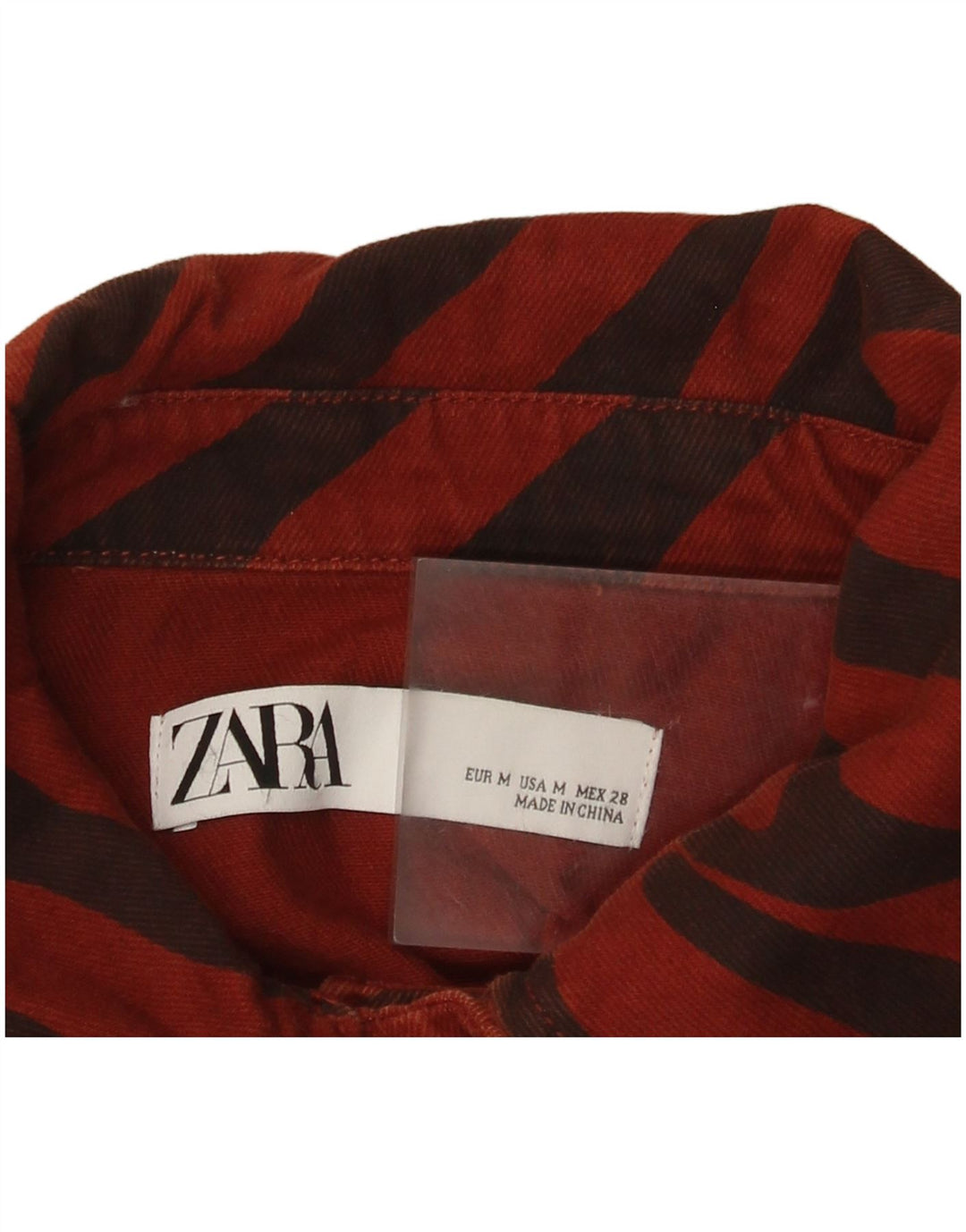 Zara Dame Oversized Denim Shirt UK 14 Medium Red Animal Print