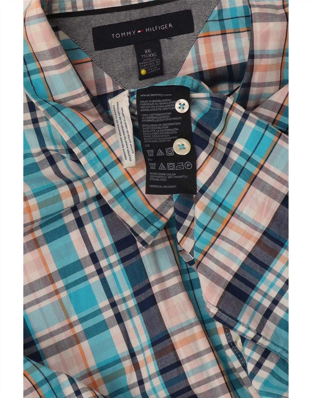 Tommy Hilfiger Herre høj skjorte 2XL blå ternet bomuld