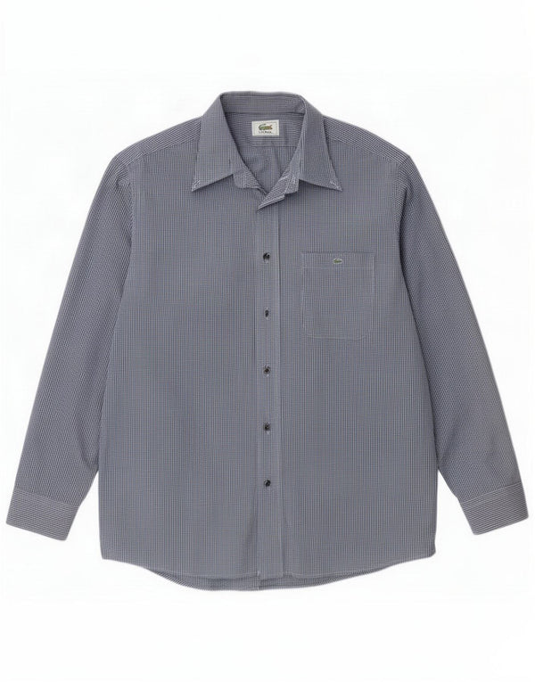 Lacoste Herreskjorte Størrelse 42 Large Navy Blue Gingham Cotton