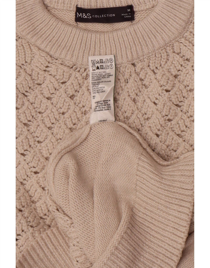Marks & Spencer Dame Crop Crew Neck Jumper Sweater UK 14 Medium Beige